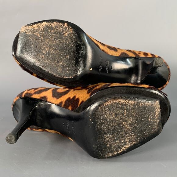 YVES SAINT LAURENT 6 Tribute Brown Black Calf Hair Animal Print Platform Sandals - Picture 6 of 8